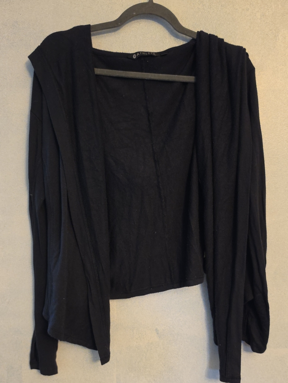 Athleta Black Open-Front Hooded Cardigan